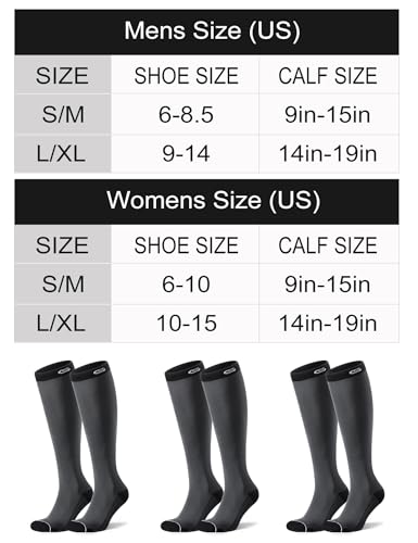 Compression Socks for Men & Women 20-30mmHg Running 3 Pairs Large-X-Large Dark Grey