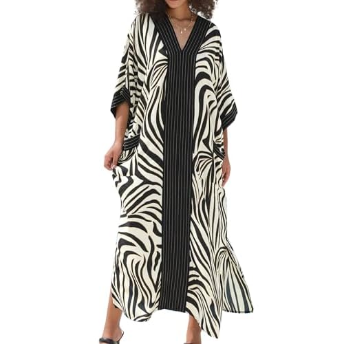 Plus Size Kaftan Dresses for Women Beach Cover Ups Swimwear with V-Neck Lightweight Caftans for Vacation Dress