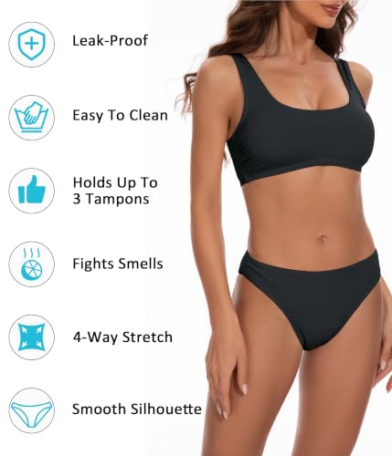 X-Small Black Period Bikini Set - Low Waist Sporty Two-Piece Swimsuit
