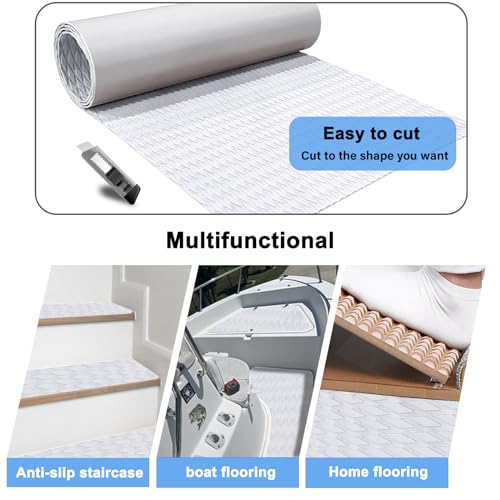 White EVA Foam Boat Decking Sheet with Traction Pad for Kayak, Surfboard - 94.5" x 21.6"