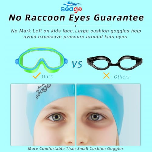 Seago Swim Goggles 2 Pack Anti-Fog Anti-UV Wide View Swimming Goggles for Kids 3-14