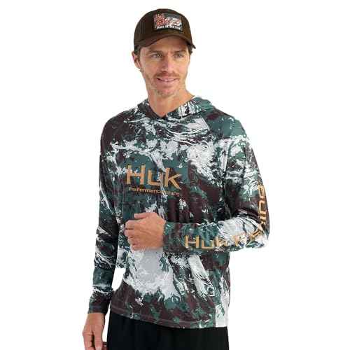 HUK Men's Pursuit Pattern Crew Long Sleeve, Performance Shirt
