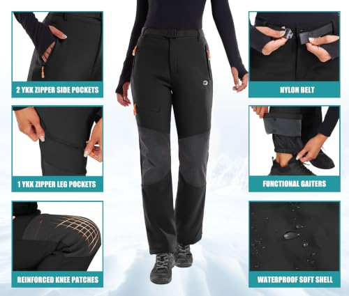 IUGA Women's Snow Pants Waterproof Insulated Ski Hiking Outdoor Small Black