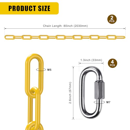 Yellow 100-Inch Heavy Duty Swing Chain with Carabiners - Supports 1000 lbs