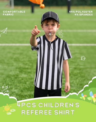 Redgino Kids Referee Uniform Kit V Collar Medium - Includes Shirt, Hat, Flag & Whistle