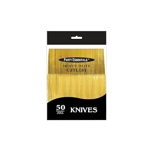 Party Essentials Disposable Plastic Cutlery - Shiny Gold Knives, 50 Count