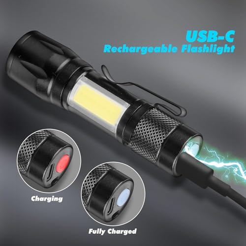 KunHe 6 Pack USB Rechargeable Mini Small LED Flashlights Bulk Camping Lantern Flashlight Bright High Lumens EDC Flash Light Stocking Stuffers