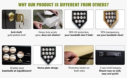 DisplayGifts Baseball Display Case Frame Shadow Box Wall Cabinet Holder to Hold 30 Balls, with Lockable Anti Fade UV Protection Acrylic Door for Homerun and Autograph Balls, Black Frame