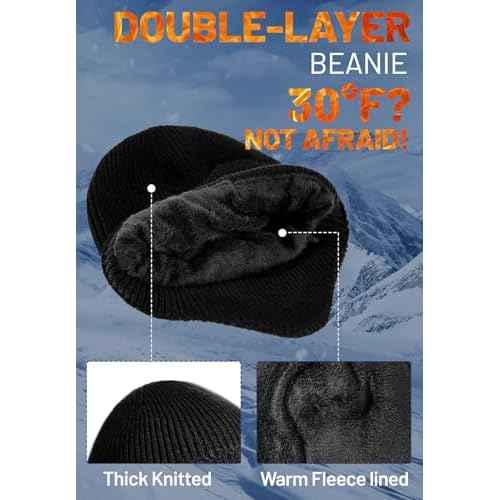 Zando Mens Winter Hat with Ear Flaps - Warm Thermal Fleece Lined Beanie, Stocking Caps, Knit Trapper Hats for Cold Weather