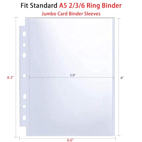 50 Pack Jumbo Card Sleeves for A5 3/6 Ring Binders, 5.7 x 7.9 Inch Clear Top-Loading Protectors - Double-Sided, Water-Resistant
