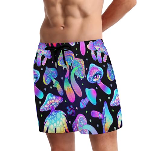 Mens Swim Trunks with Compression Liner - Medium / Mushroom - 5.5 Inch Inseam Quick Dry Beach Shorts