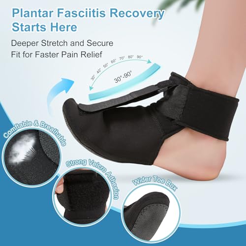 Plantar Fasciitis Night Splint Brace with Massage Ball, Relieves Foot Drop and Achilles Tendonitis, Adjustable Straps, Soft & Comfortable Sleep, Night Splint for Plantar Fasciitis Women & Men, Small