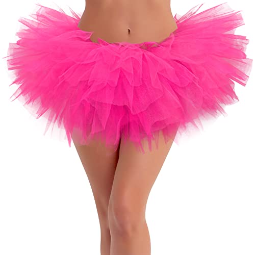 Hot Pink 5-Layer Adult Tutu Skirt - Fluffy Skirt for Women, One Size