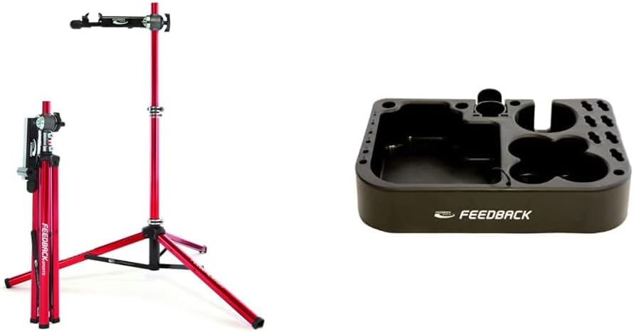 Feedback Sports | Ultralight Bike Repair Stand | Bicycle Workstand W/Tripod Base | Lightweight and Durable Aluminum | Red (Red, Ultralight)