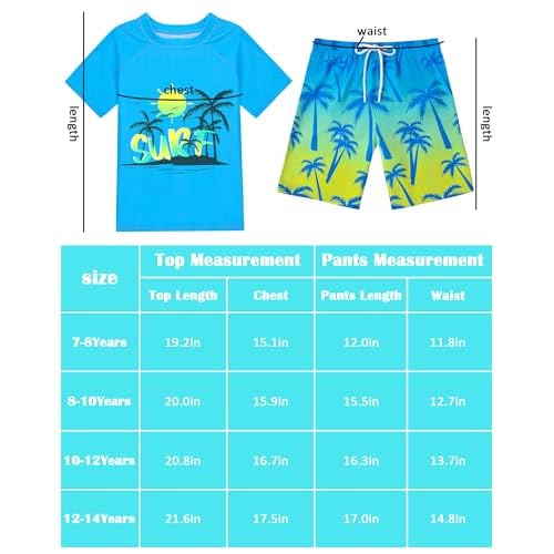 Boys Two Piece Rash Guard Swimsuits Sets Kids Short Sleeve Swim Shirts Bathing Suit with Swim Trunks Swimwear Set