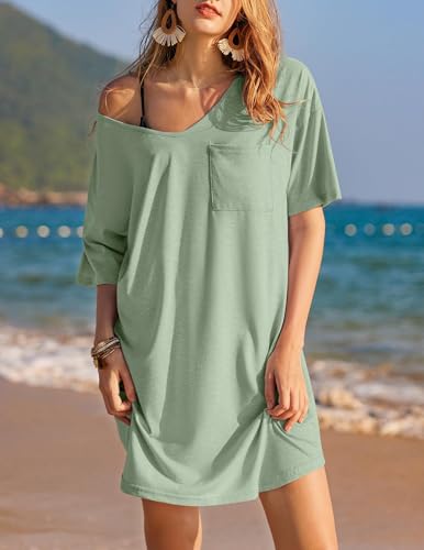 Oversized Cotton Nightgown for Women - Light Green, 3X Large Sleep Shirt