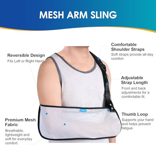 Breathable Mesh Arm Sling for Shoulder Injury - White Medium - Supports & Stabilizes Elbow, Wrist, and Shoulder
