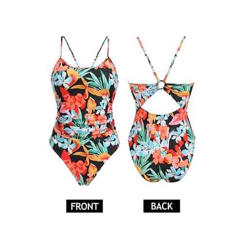 AI'MAGE Women's One Piece Swimsuits Tummy Control Bathing Suits Cutout High Cut Ruched Adjustable Strap Swimwear with O Ring