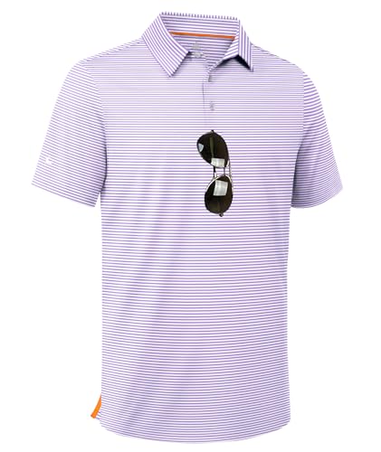 X-Large Purple Striped Men’s Golf Polo Shirt Short Sleeve Collared T-Shirt