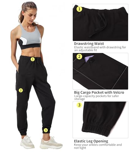 PULI Women's Black Medium Cargo Lounge Sweatpants - Loose Fit Joggers