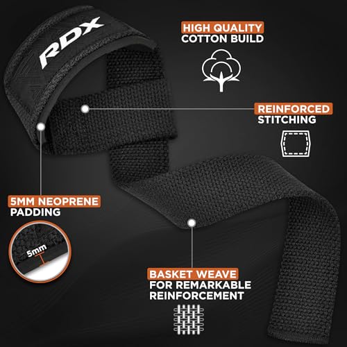 Black RDX Lifting Straps for Weightlifting - 100% Cotton, 60cm, Anti-Slip Grip