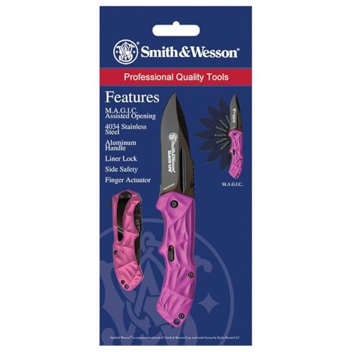 Pink Drop Point Tactical Folding Knife with Assisted Opening and Aluminum Handle