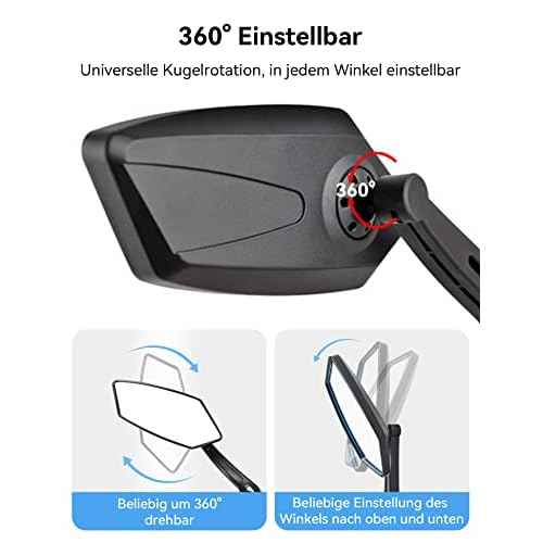 Bike Mirror Handlebar Mount 360¡Æ Adjustable, Wide Rear View Mirror Bicycle Mirrors for Handlebars with Scratch Resistant Glass, Bike Rear View Mirror for Scooter, Motorcycle, Bike Accessory Left
