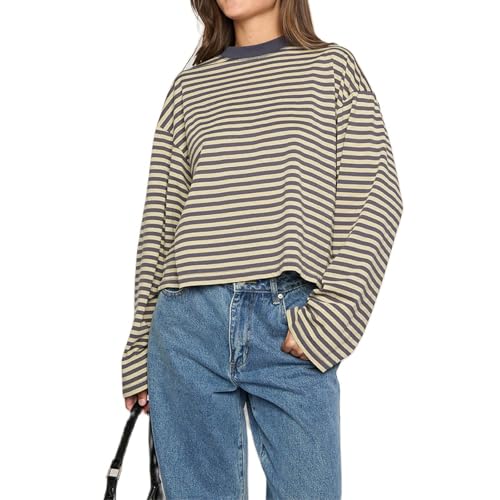 Women Y2k Long Sleeve Fairy Grunge Striped Baggy Tees Shirts 2000s Emo Aesthetic Sweater Crop Tops Streetwear