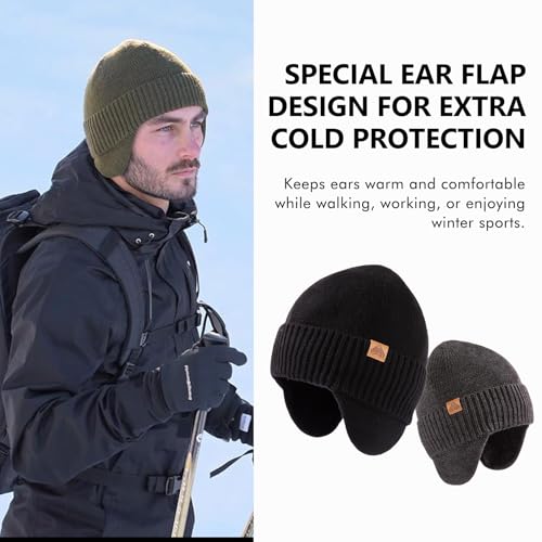 TOP-EX DryKnit¢â Unisex 80% Merino Wool Waterproof Beanie with Ear Flap Warm Winter Fleece Lined Beanie Hat M/L/XL