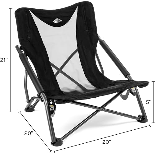 Cascade Mountain Tech Black Folding Camp Chair Low Profile for Camping & Outdoor Use
