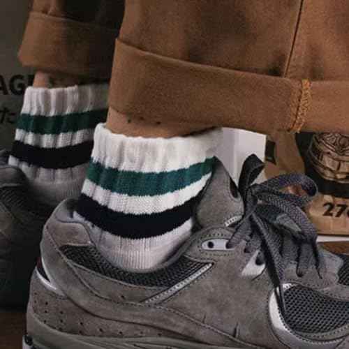Women Striped Retro Novelty Crew Socks Sporty Thick Cotton Quarter Tube Socks