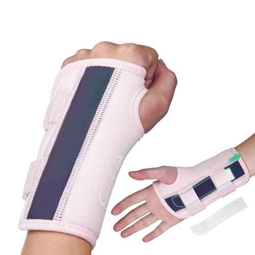 Wrist Brace for Carpal Tunnel Night Support with 2 POM Stays, Wrist Splints Left/Right Hand Stabilizer Adjustable Wrist Support for Tendonitis Arthritis Pain Relief (Rosepink-Right, M)