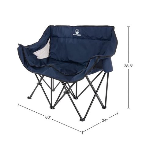 Double Camping Chair - Foldable Portable Couch with 2 Cupholders and Padded Seats - Two-Person Camp Chair with Carrying Bag by Wakeman Outdoor (Blue)