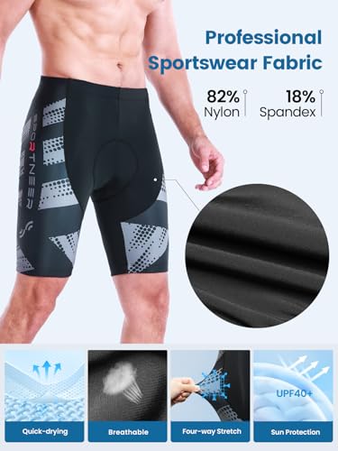 Sportneer Padded Cycling Shorts for Men Small Grey 4D Padding Breathable UPF 50+