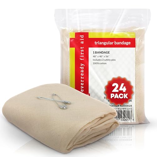 Triangular Bandage, 40" x 40" x 56", 100% Cotton, Individually Wrapped with 2 Safety Pins Per Bandage, Multi-Purpose Sling & Dressing for First Aid Kits ? 24 Pack