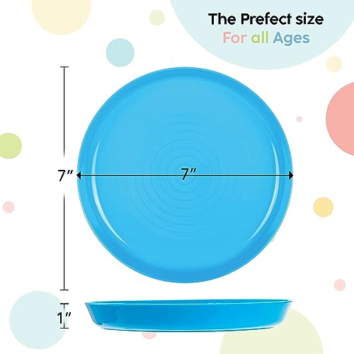 Kids Plates Set of 12 - BPA Free Toddler Plastic Dinnerware, Bright Colors, 7 Inch Small