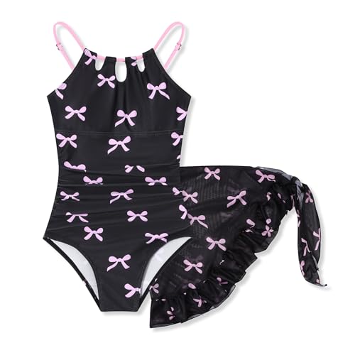 Girls One-Piece Swimsuit with Mesh Cover-Up and Adjustable Straps - Sizes 6-14Y
