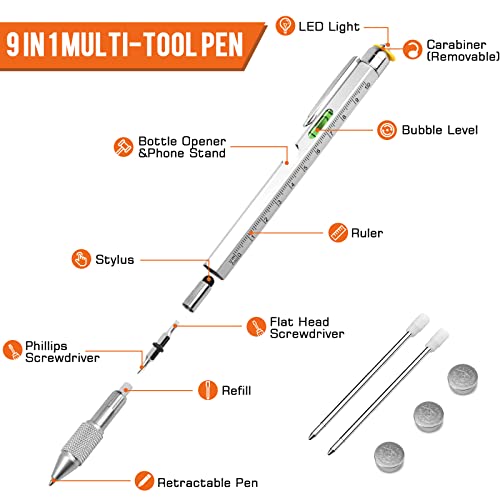 Multi Tool Pen 9-in-1 DIY Gadget for Men Dad Handyman - Silver