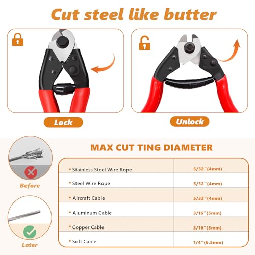 Universal Bike Cable Cutter Set with Black and Red Handles - Stainless Steel