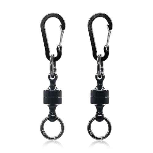 Quick Release Keychain 2-Pack, Magnetic Detachable Key Ring with Plastic Shell, Black Key Holder for Car Keys, Belt Loop, Purse, Fishing Gear & Outdoor Use