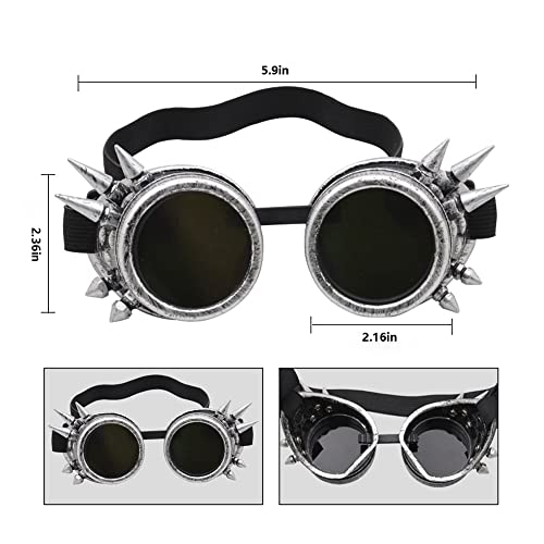 Steampunk Goggles Vintage silver stud welding glasses motorcycle goggles Gothic Cosplay Sunglasse