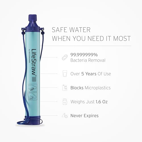 LifeStraw Personal Water Filter 2 Pack for Hiking Travel Emergency Blue