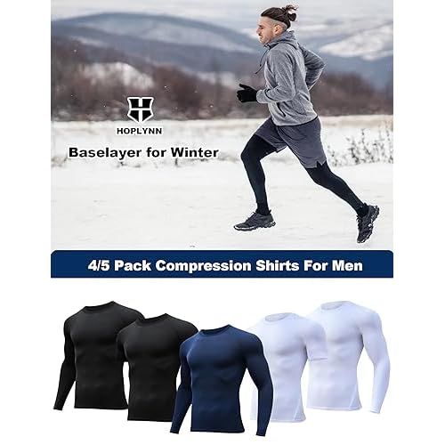 HOPLYNN 4/5 Pack Workout Compression Shirts Men Long/Short Sleeve Rash Guard Athletic Undershirt Gear T Shirt for Sports