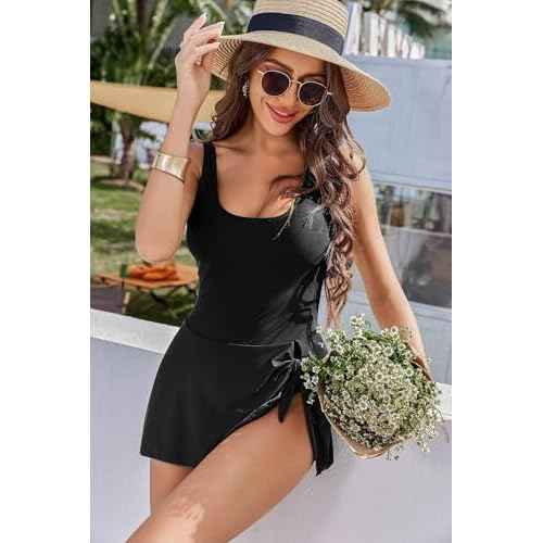 AI'MAGE Womens One Piece Swimdress Tummy Control Swimsuits Tie Knot Skirt Bathing Suit S-3XL
