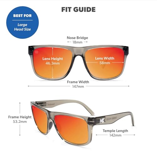 Polarized Sunglasses for Men & Women - Large Torrey Pines Style, UV400, Clear Grey / Red Sunset