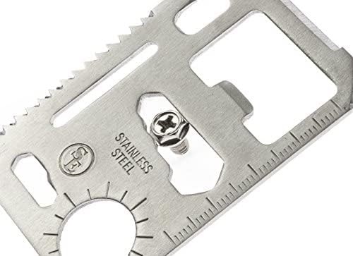 SE 11-Function Stainless Steel Survival Pocket Tool - Compact, Credit Card-Sized Multi-Tool with Leatherette Case - Ideal for Camping, Hiking, and Outdoor Activities- MT908-1