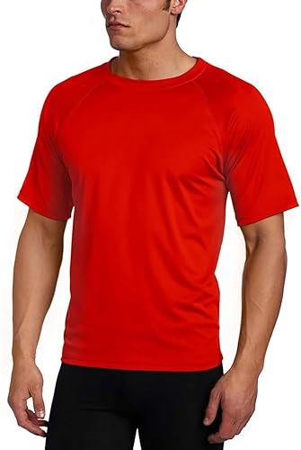 Men's UPF 50+ Short Sleeve Swim Shirt - Red, Medium Rash Guard
