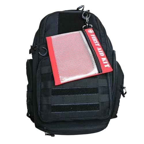 First Aid Kit Bag with Carabiner, 8.5 x 7.5 inches, Waterproof Mesh Front, Set of 3, Black Blue Red, For Travel, Home, Office, Vehicle, Camping, Outdoor (Bag Only)