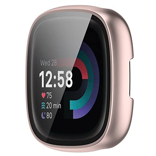 3 Pack Fitbit Versa 4 & Sense 2 Screen Protector Cases - Black, Silver, Rose Gold