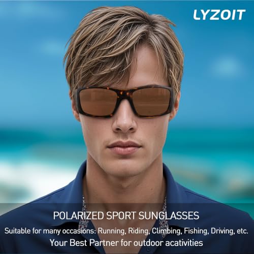Polarized Sports Sunglasses Men Women Wrap Around Unbreakable Frame Tortoise Brown 60mm